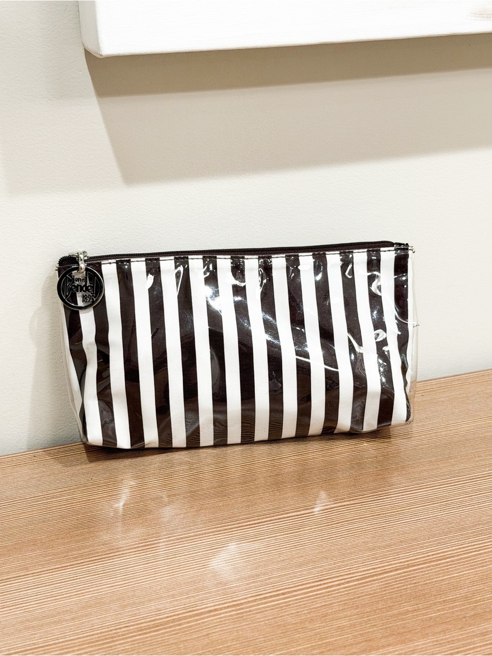 Henri Bendel Striped Makeup Case Travel Toiletry Pouch Clear Vinyl Coating